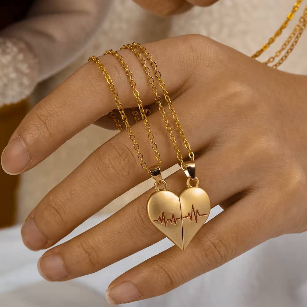 Heartbeat Couple Necklace Matching Love Pendant, Friend,Wife