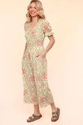 Mint Flora Knit Spring Jumpsuit with Side Pockets