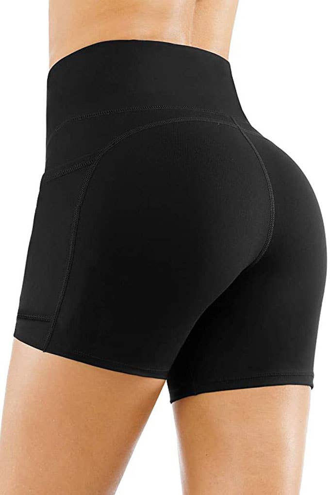Solid color basic activewear sports yoga shorts with pockets