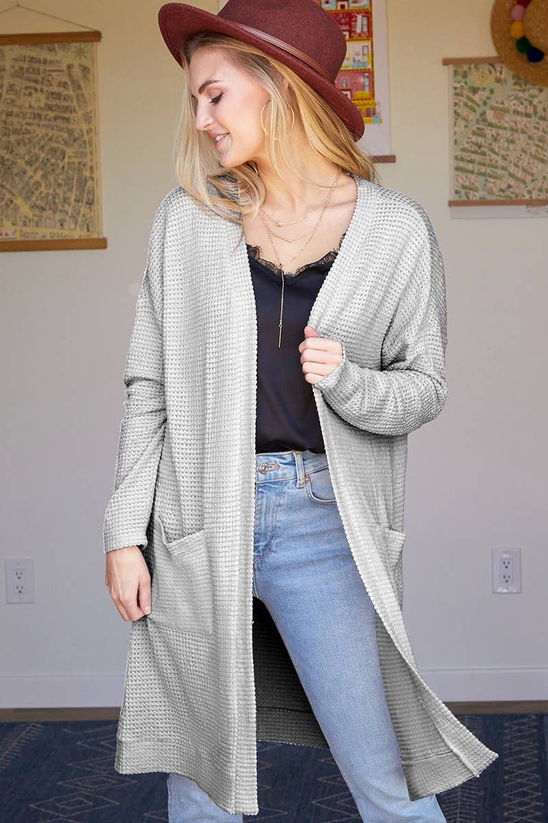 Long Sleeve Casual Open Front Long Cardigan