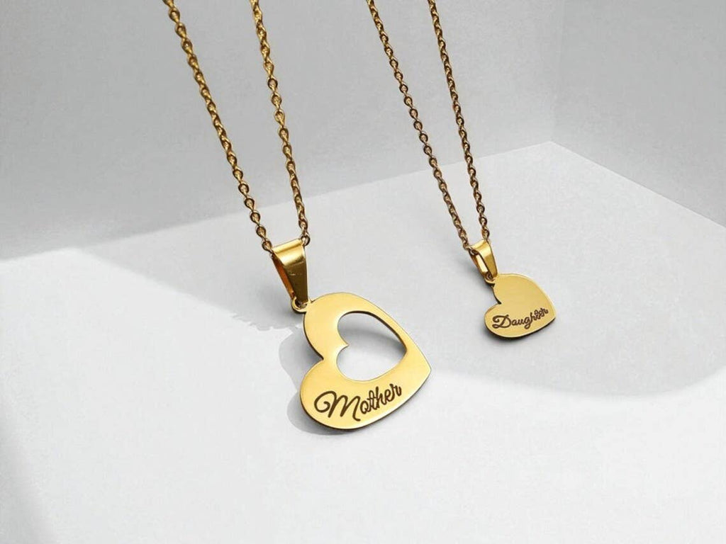 Mother Daughter Heart Necklace Set Matching Jewelry Pendant