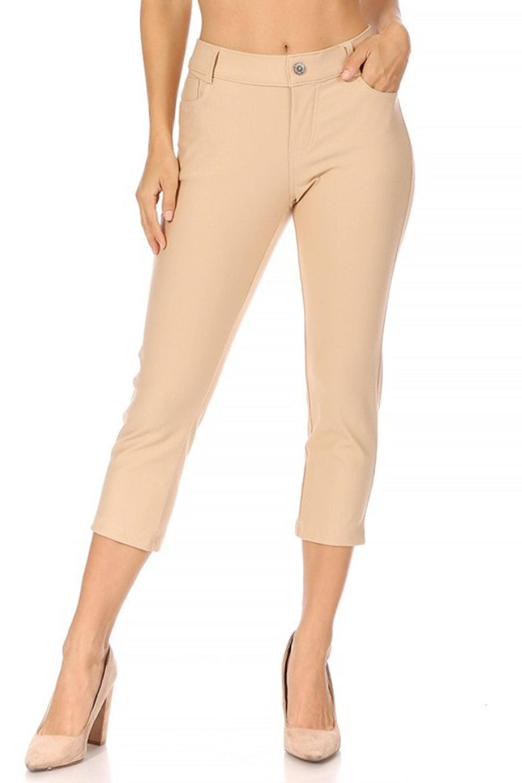 Women's Casual Comfy Slim Pocket Jeggings Capri Pants