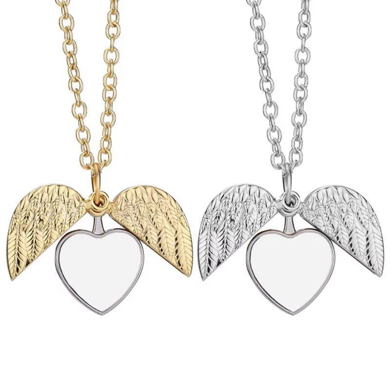 Angel Wings Heart Photo Locket Necklace Memorial Keepsake