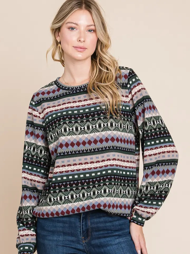 Aztec Mid-Weight Sweater Olive