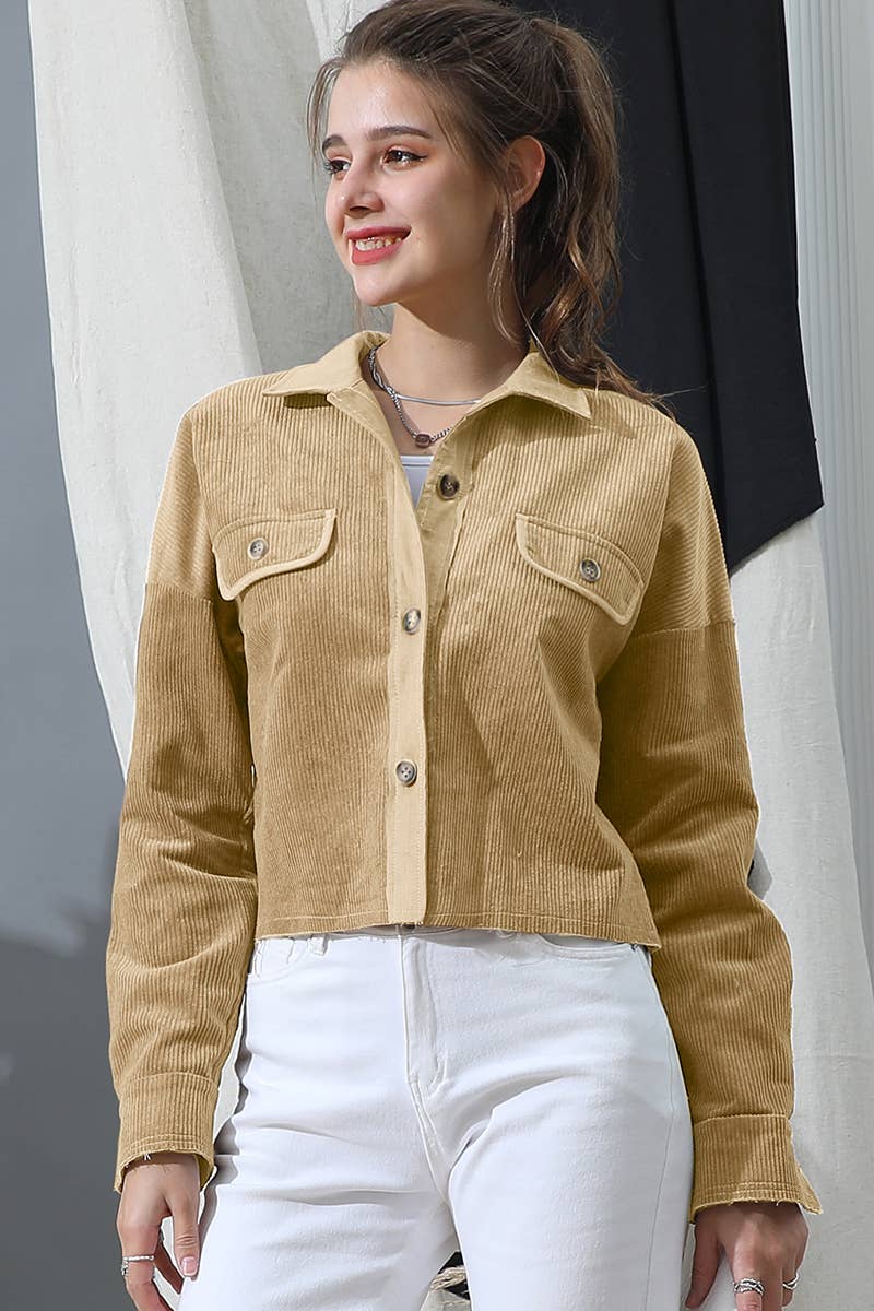 LONG SLEEVE BUTTONED FRONT POCKETS CASUAL SHACKET